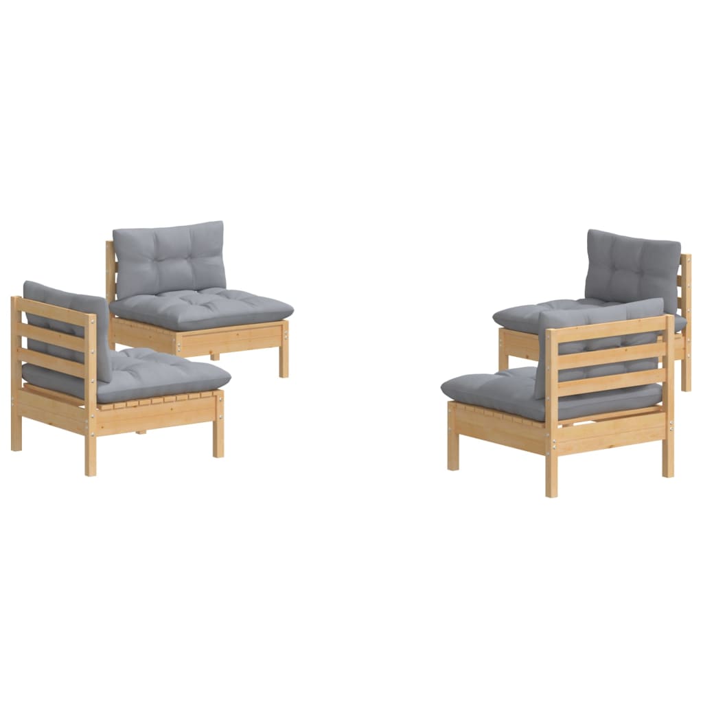 4 Pcs conjunto lounge de jardim c/ almofadões cinzentos pinho