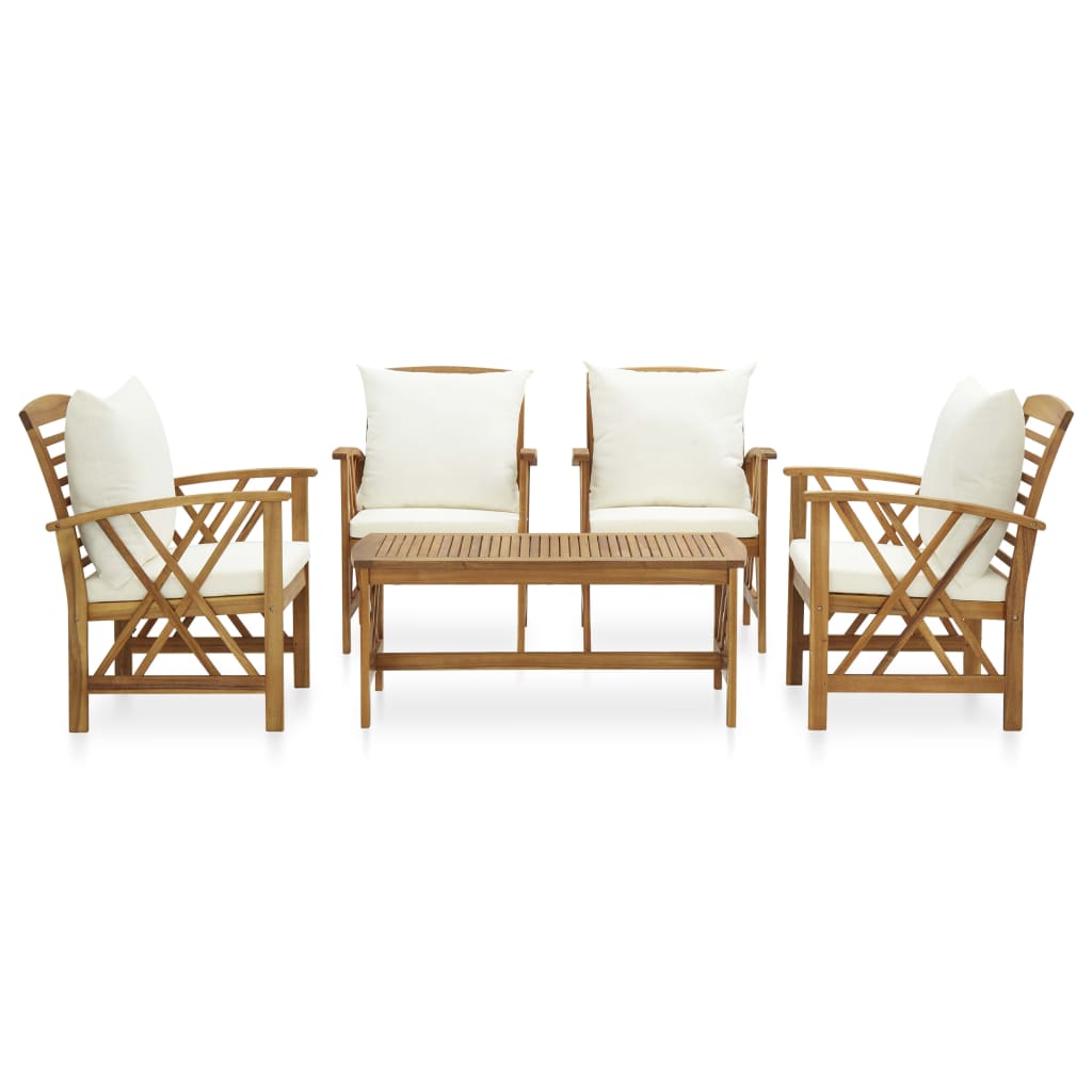 5 Pcs conjunto lounge de jardim com almofadões acácia maciça