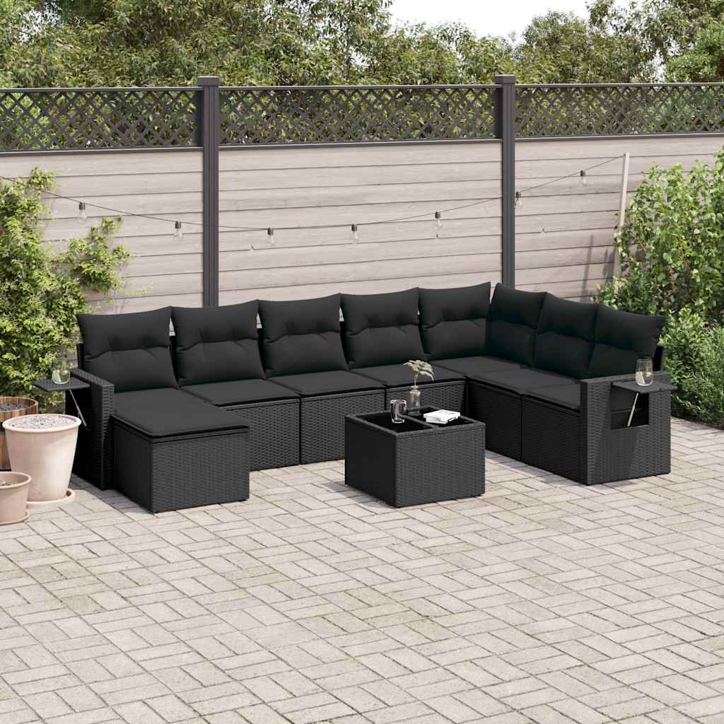 9 Pcs conjunto de sofás p/ jardim c/ almofadões vime PE preto