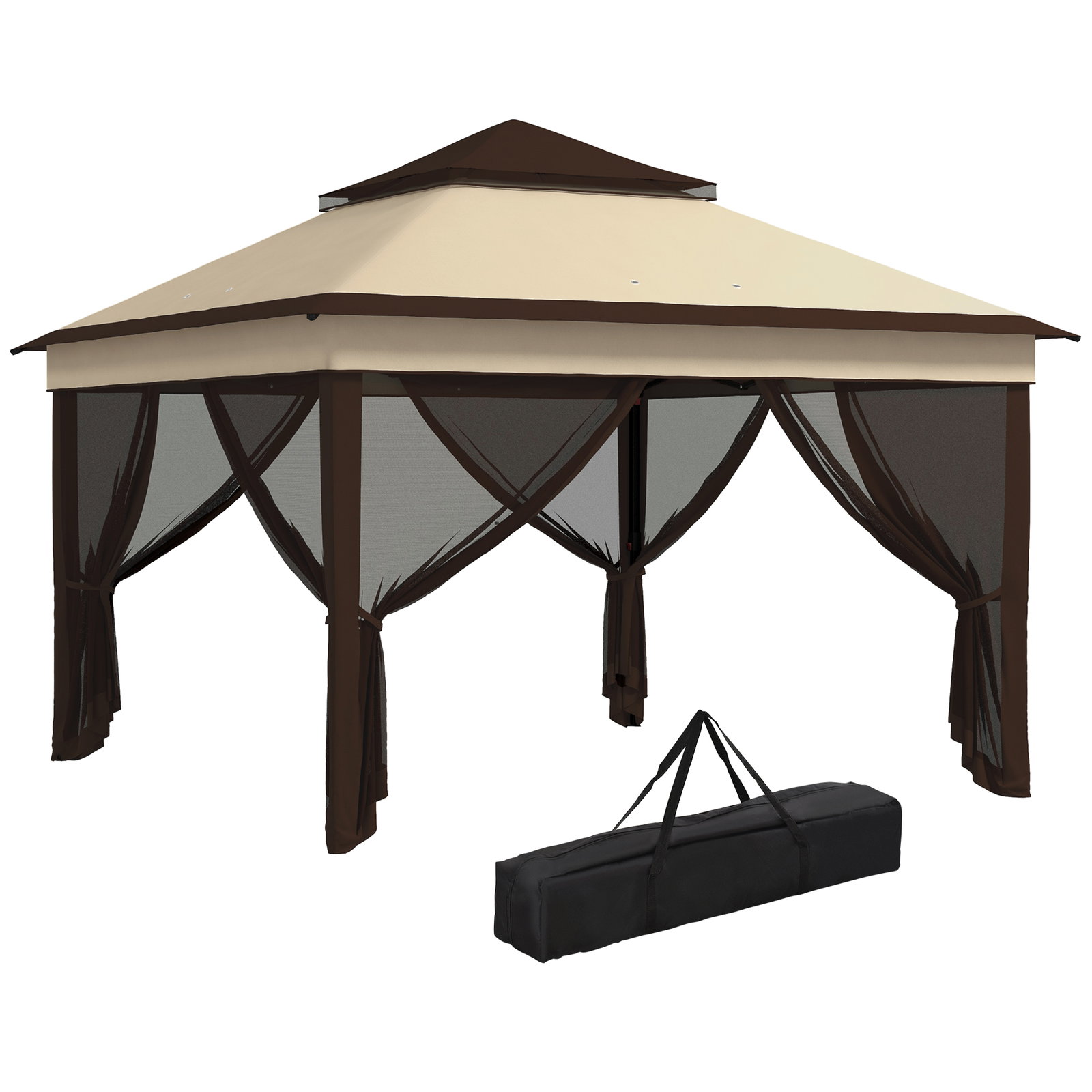 Tenda dobrável 3,26x3,26x2,72 m com altura ajustável 4 painéis de malha proteção uv30+ e bolsa de transporte cinza