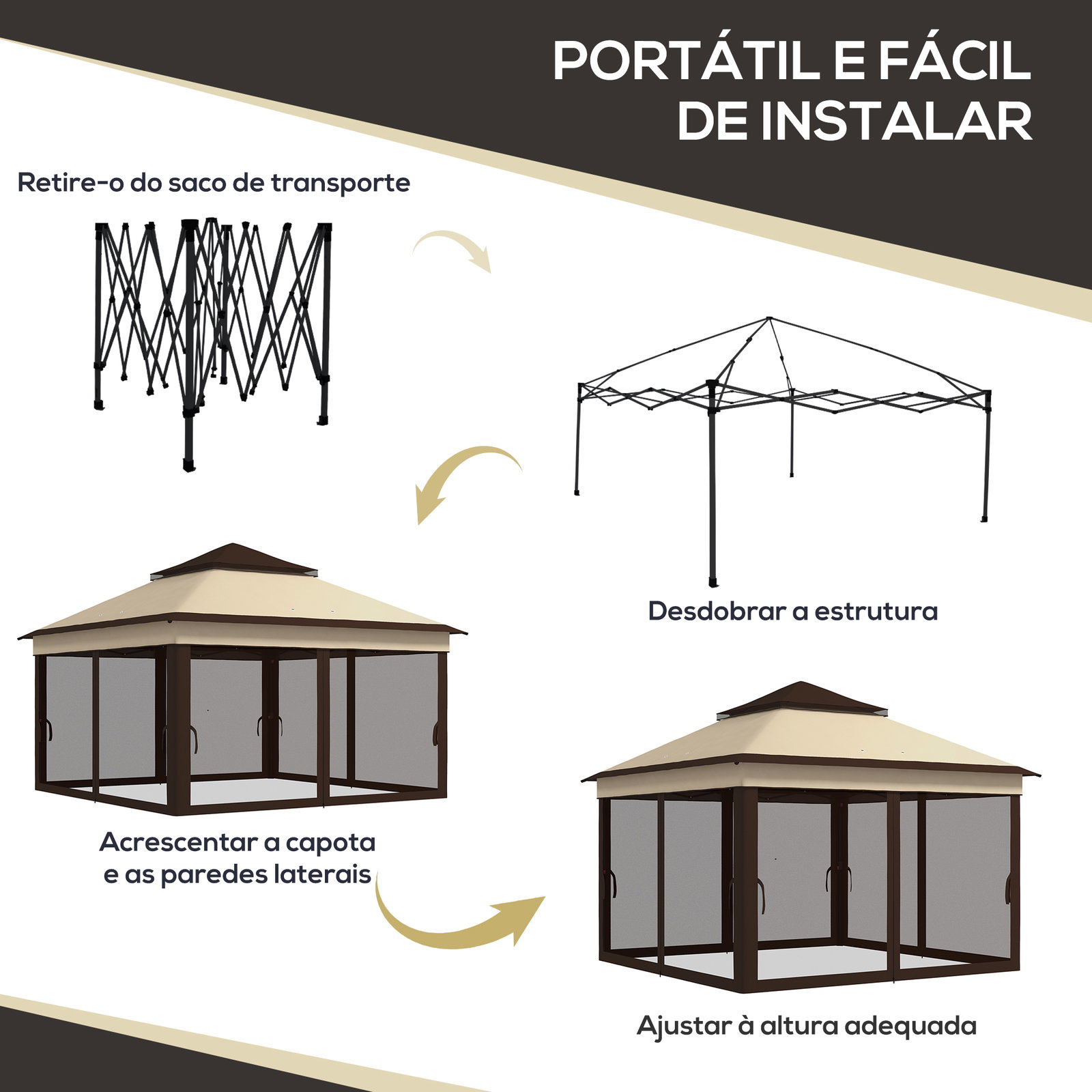 Tenda dobrável 3,26x3,26x2,72 m com altura ajustável 4 painéis de malha proteção uv30+ e bolsa de transporte cinza