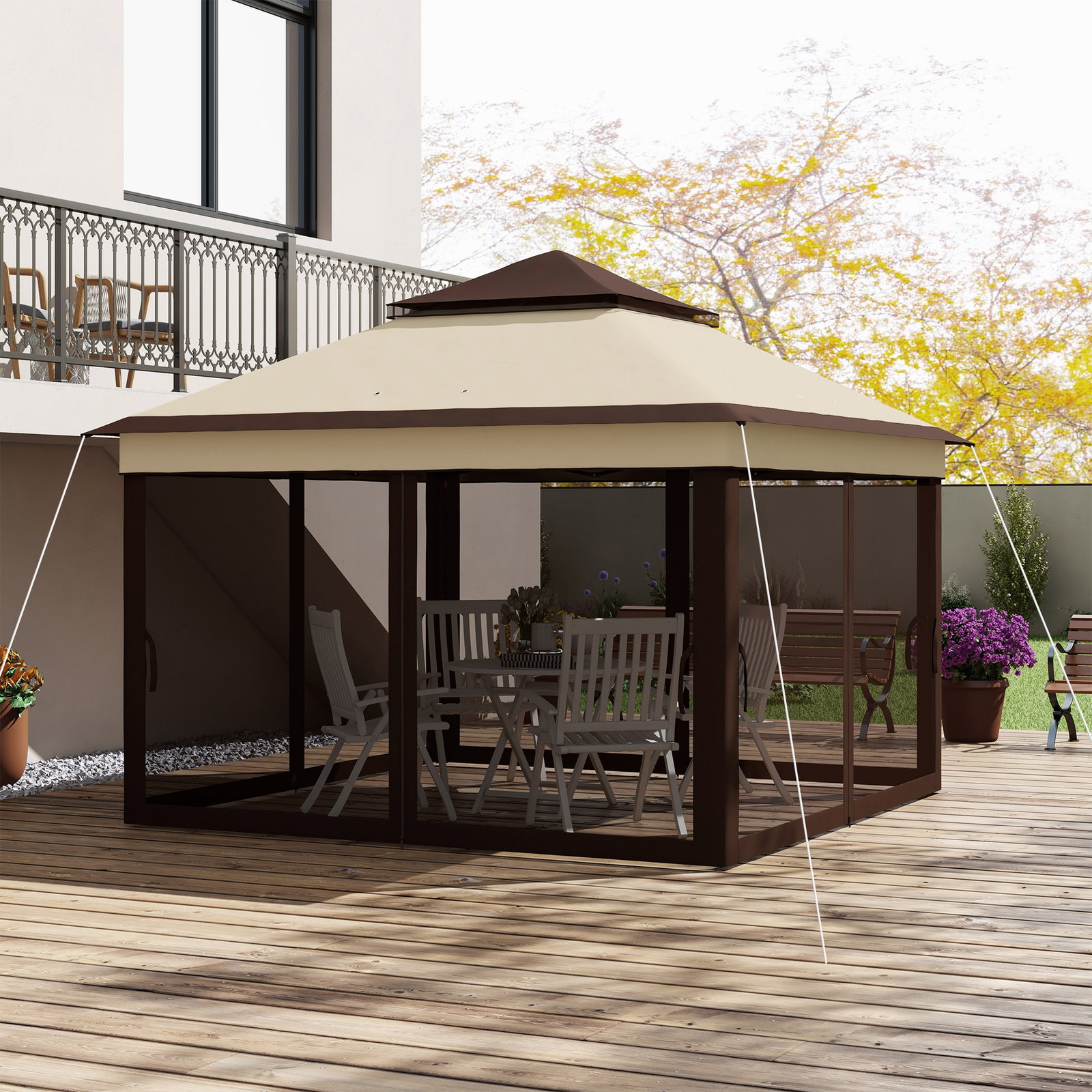 Tenda dobrável 3,26x3,26x2,72 m com altura ajustável 4 painéis de malha proteção uv30+ e bolsa de transporte cinza