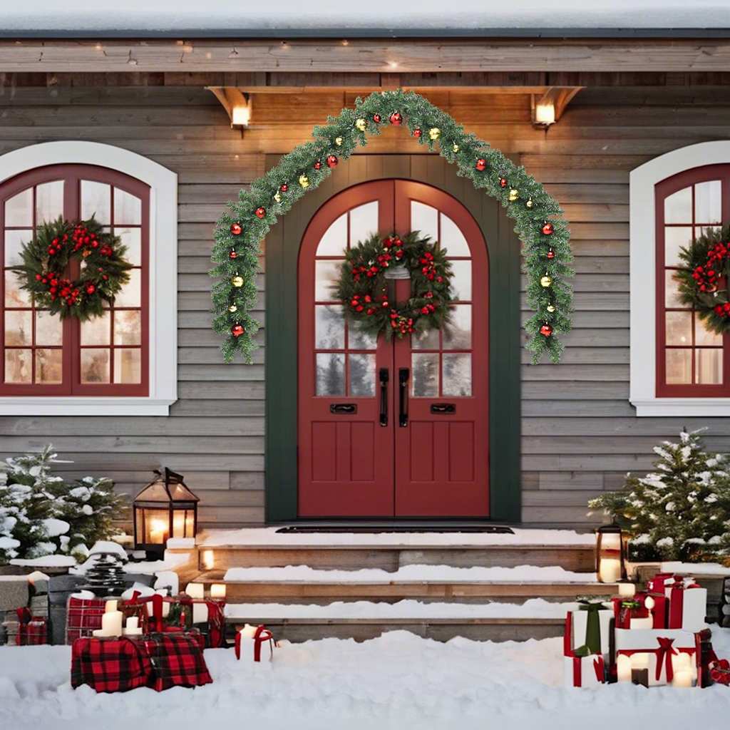 Grinalda de natal decorada com enfeites e luzes LED 5 m