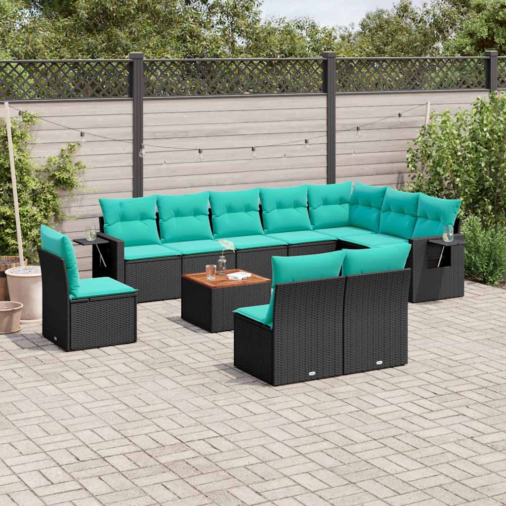 Conjunto de sofá de jardim com 11 peças e almofadas em rattan sintético preto
