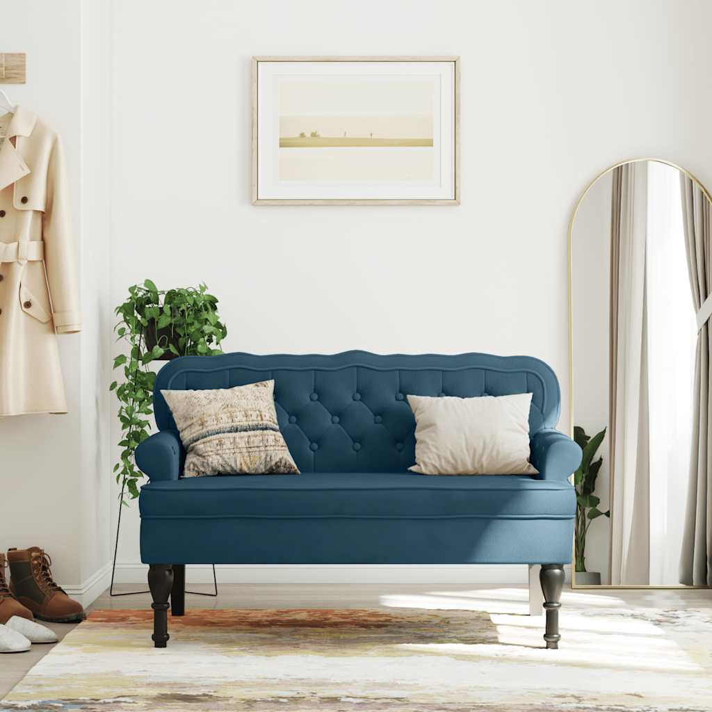 Banco com encosto 119,5x64,5x75 cm veludo azul