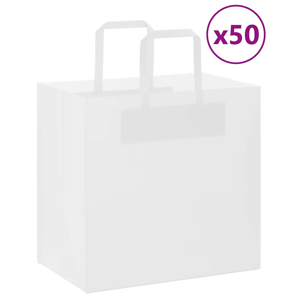 Sacos de papel 50 unid com alças branco 26x17x25 cm
