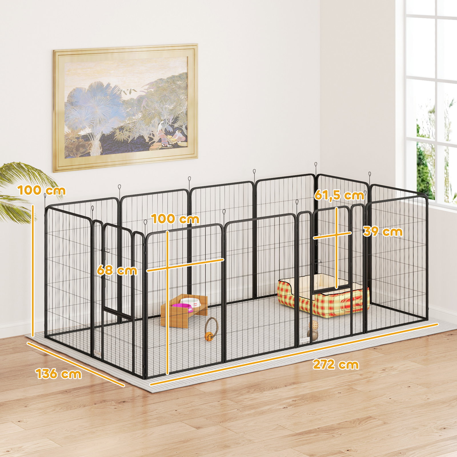 Parque para cães de 12 painéis 68x100 cm parque dobrável para cães médios com portas fecho e estacas preto