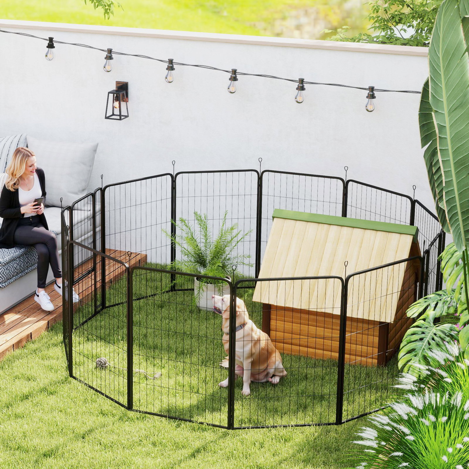 Parque para cães de 12 painéis 68x100 cm parque dobrável para cães médios com portas fecho e estacas preto