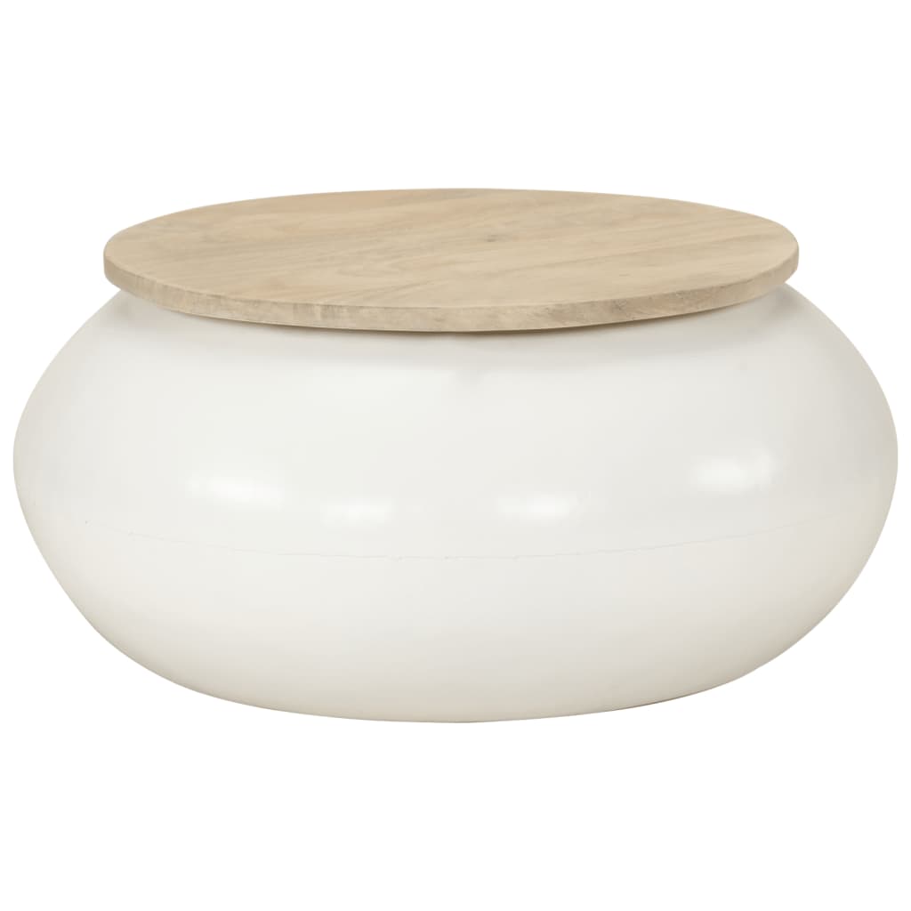 Mesa de centro 51x51x27 cm madeira de mangueira maciça branco