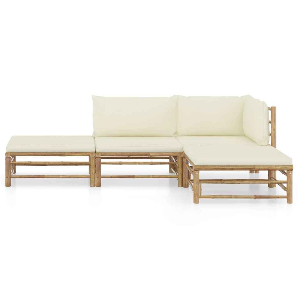 4 Pcs conj. lounge p/ jardim em bambu c/ almofadões branco nata