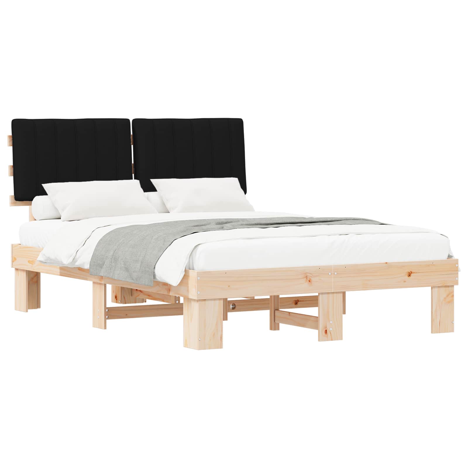 Estrutura de cama com cabeceira estofada preto 140 x 190 cm