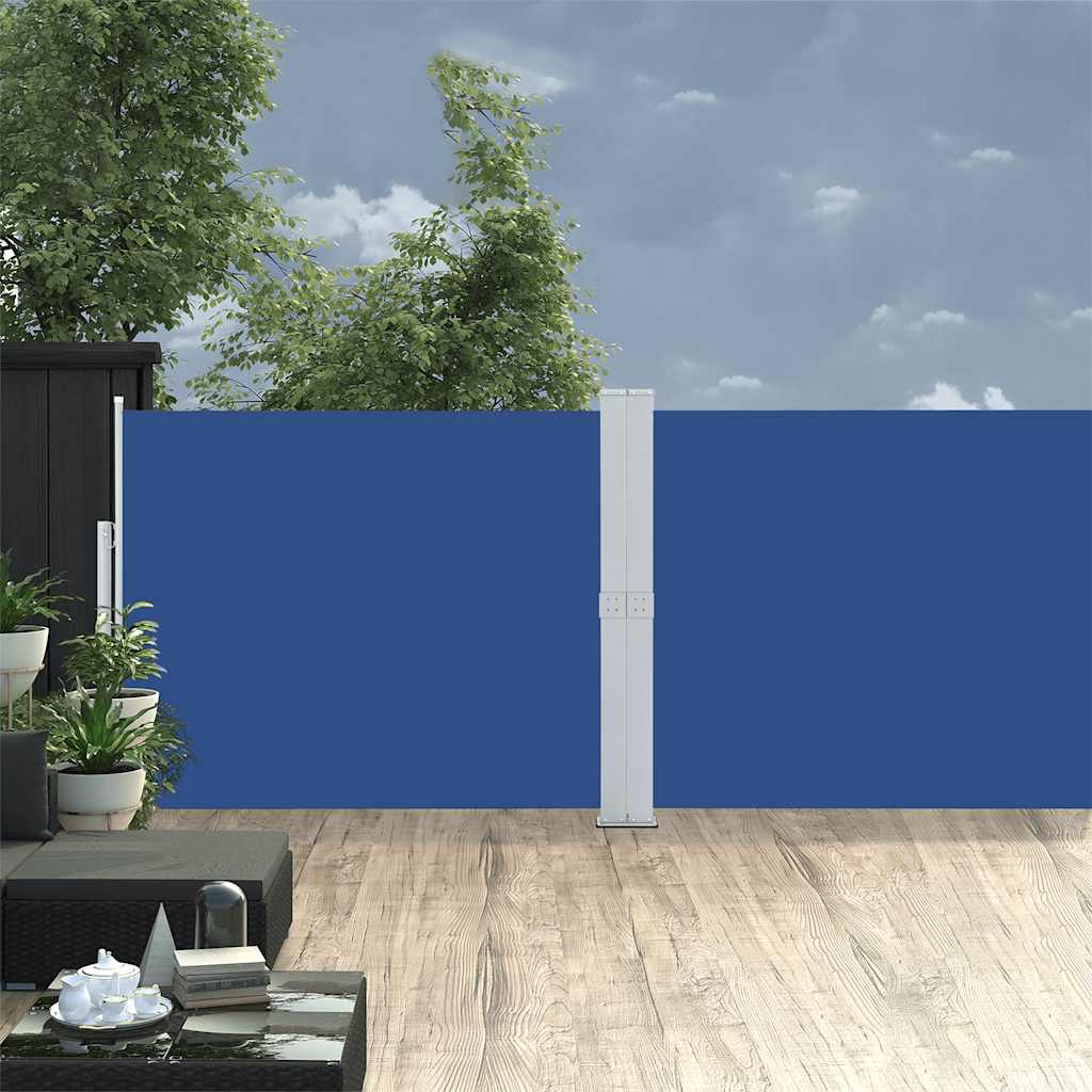 Toldo lateral retrátil para pátio 140x1200 cm azul