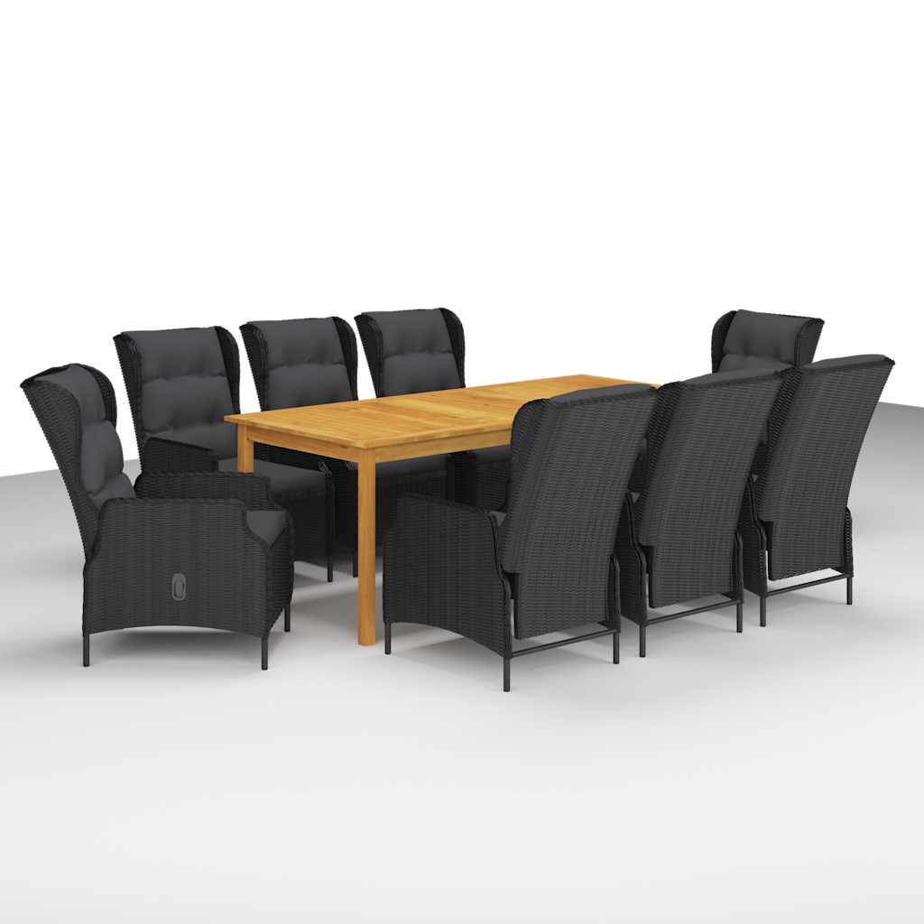 9 Pcs conjunto de jantar para jardim cinzento-escuro