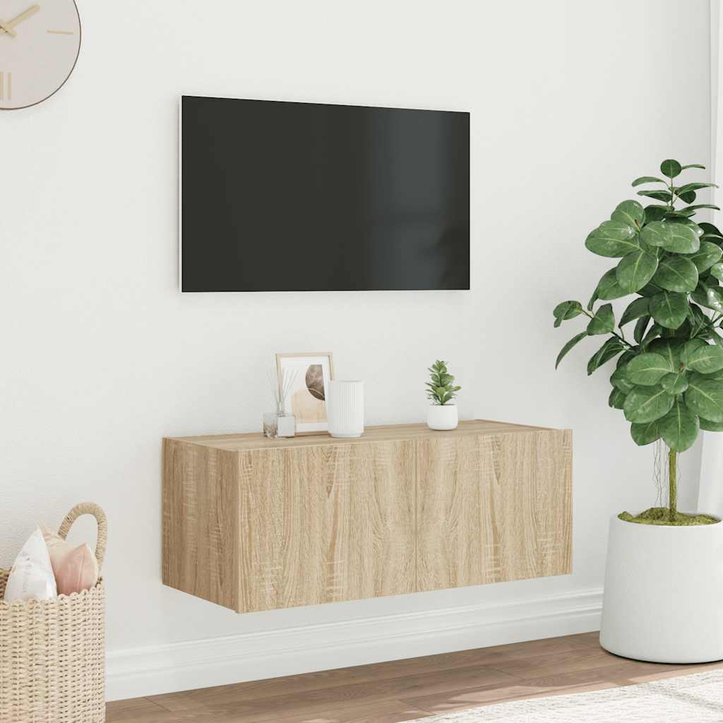 Móvel de parede p/ TV c/ luzes LED 80x35x31 cm carvalho sonoma