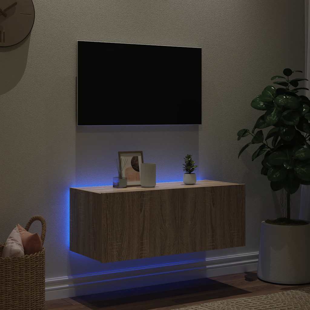 Móvel de parede p/ TV c/ luzes LED 80x35x31 cm carvalho sonoma