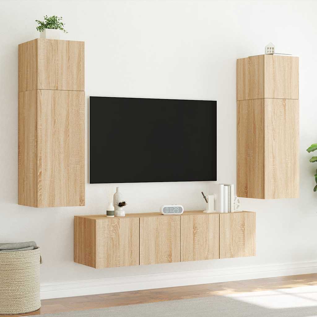 Móvel de parede p/ TV c/ luzes LED 80x35x31 cm carvalho sonoma