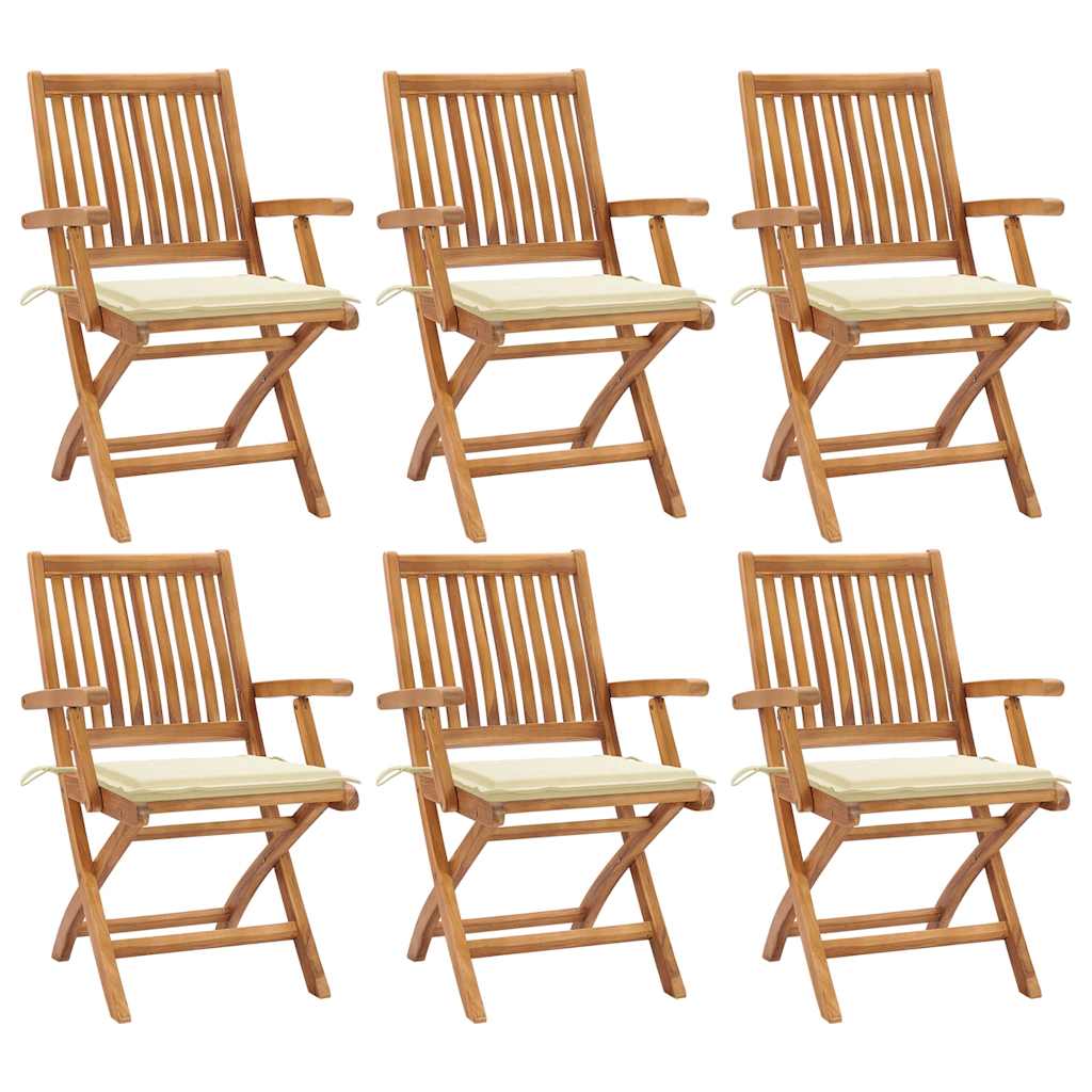Cadeiras de jardim dobráveis c/ almofadões 6 pcs teca maciça