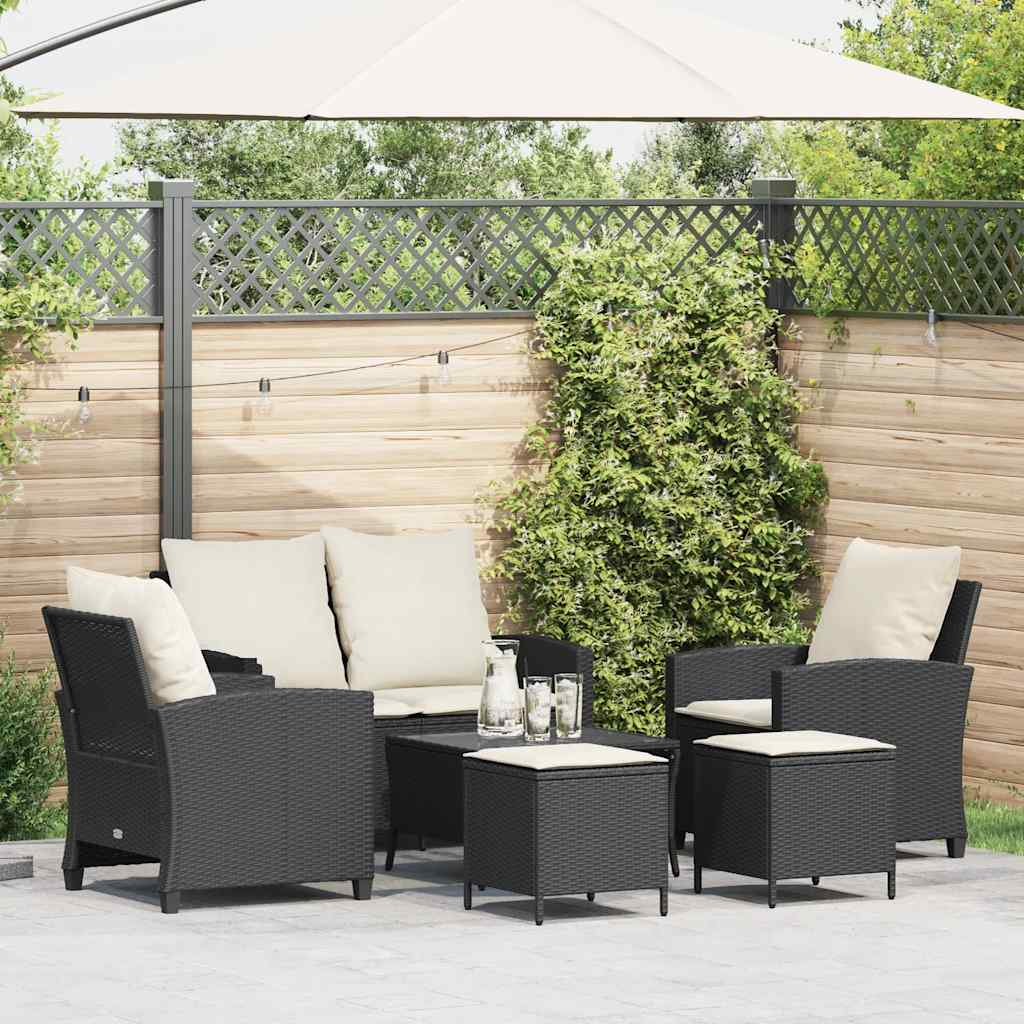 6 Pcs conjunto sofás de jardim c/ almofadões vime PE preto