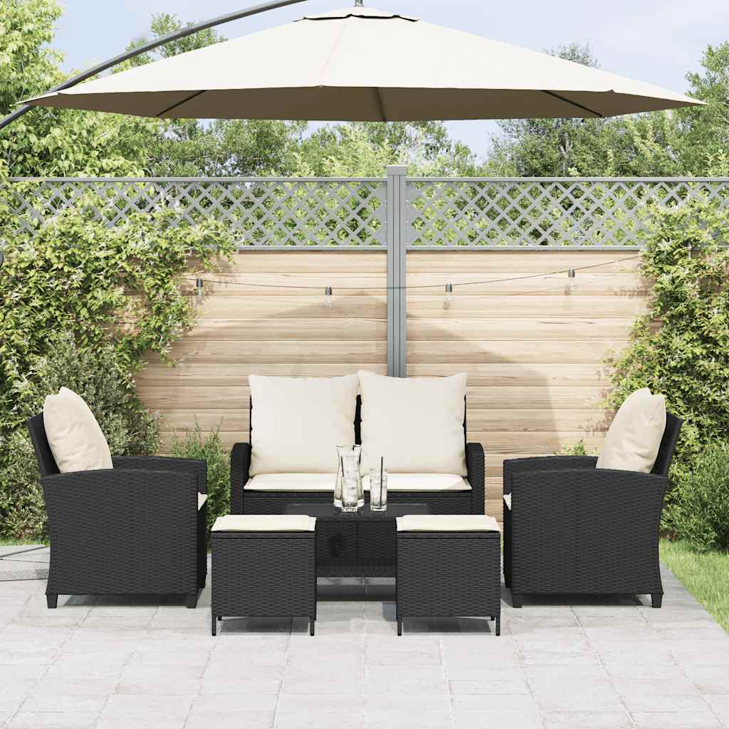 6 Pcs conjunto sofás de jardim c/ almofadões vime PE preto