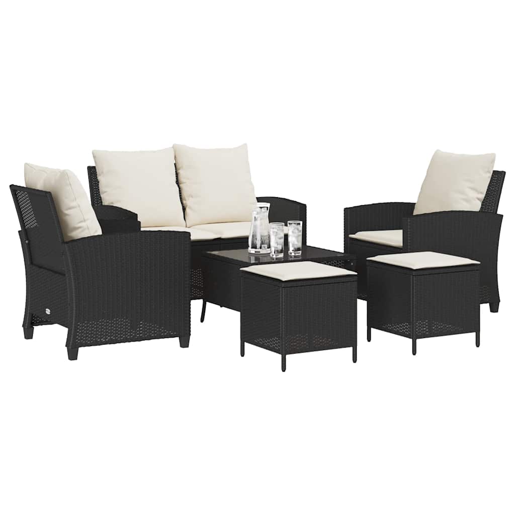 6 Pcs conjunto sofás de jardim c/ almofadões vime PE preto