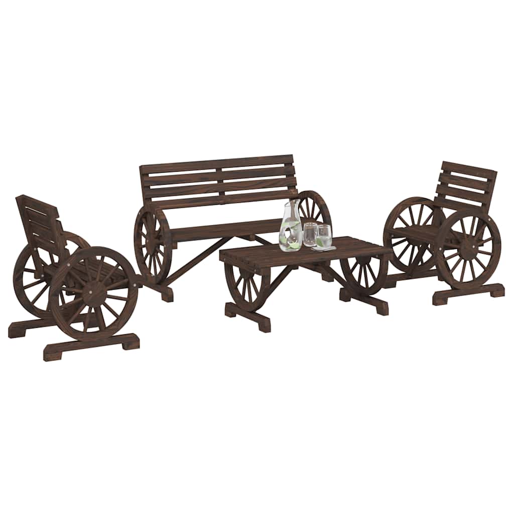 4 Pcs conjunto lounge de jardim madeira de abeto maciça