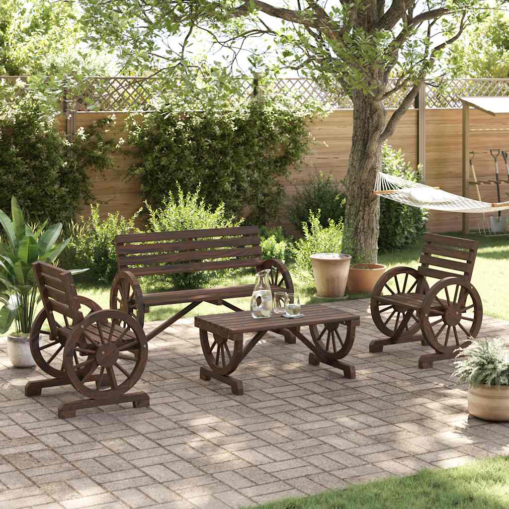 4 Pcs conjunto lounge de jardim madeira de abeto maciça