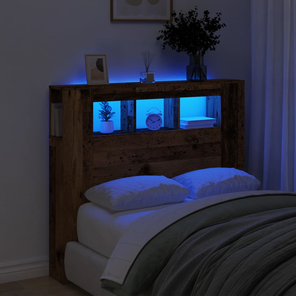 Cabeceira c/ leds 120x18,5x103,5cm deriv. madeira madeira velha