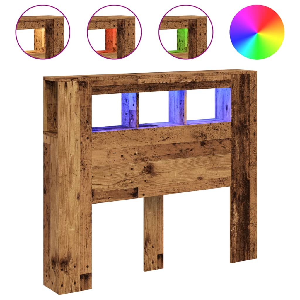Cabeceira c/ leds 120x18,5x103,5cm deriv. madeira madeira velha