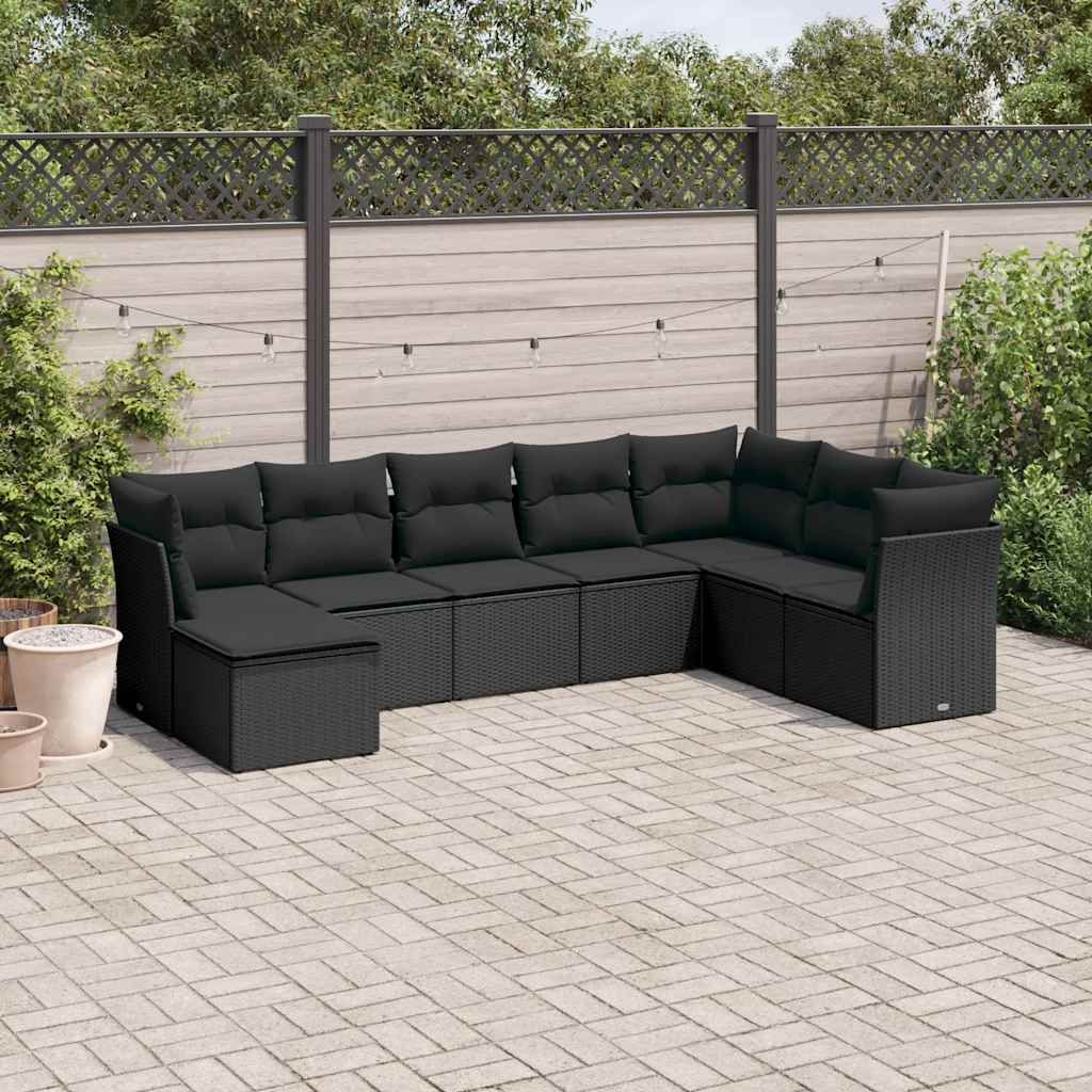 8 Pcs conjunto sofás de jardim com almofadões vime PE preto