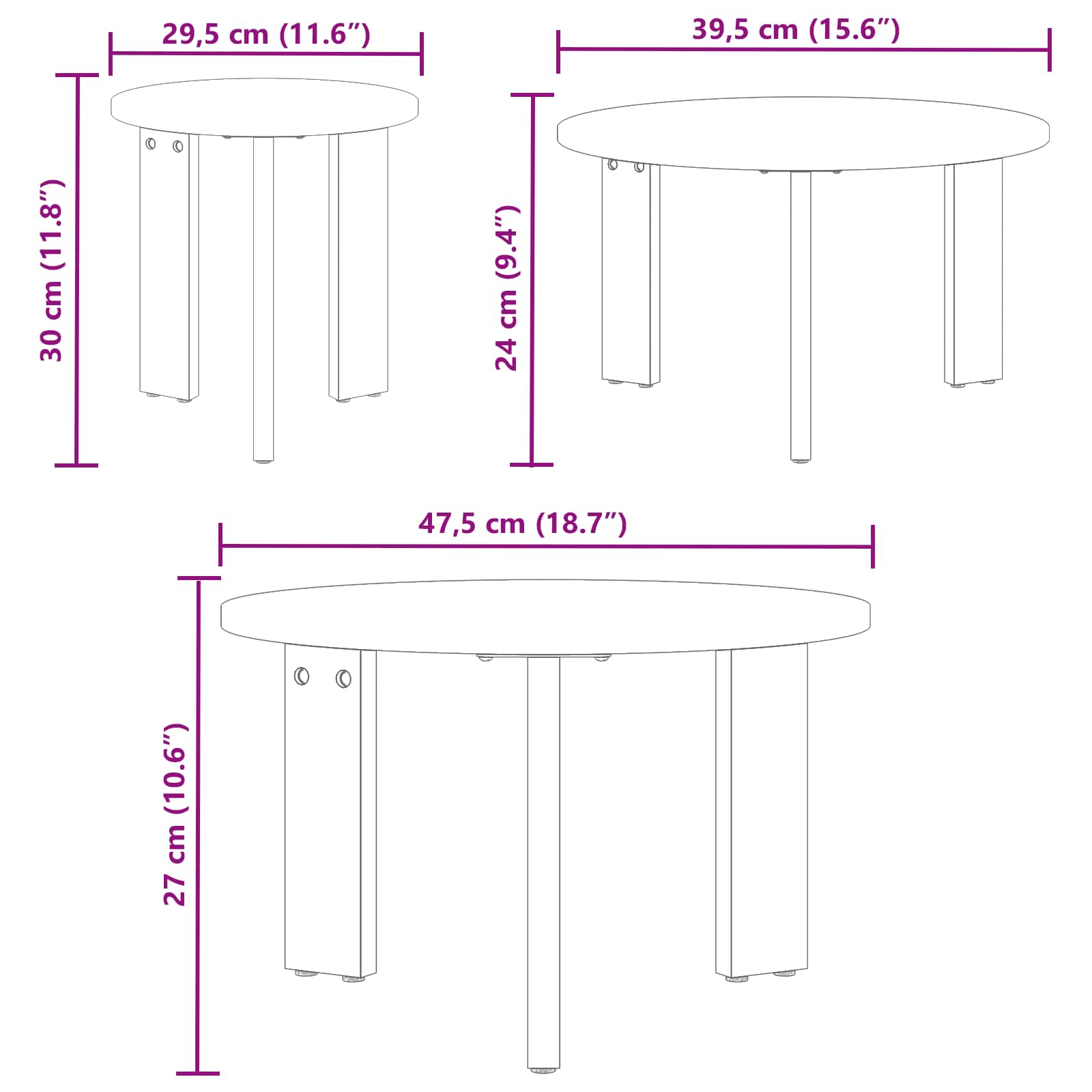 Mesa de centro 3 unid. marrom cera 47,5 x 47,5 x 27 cm