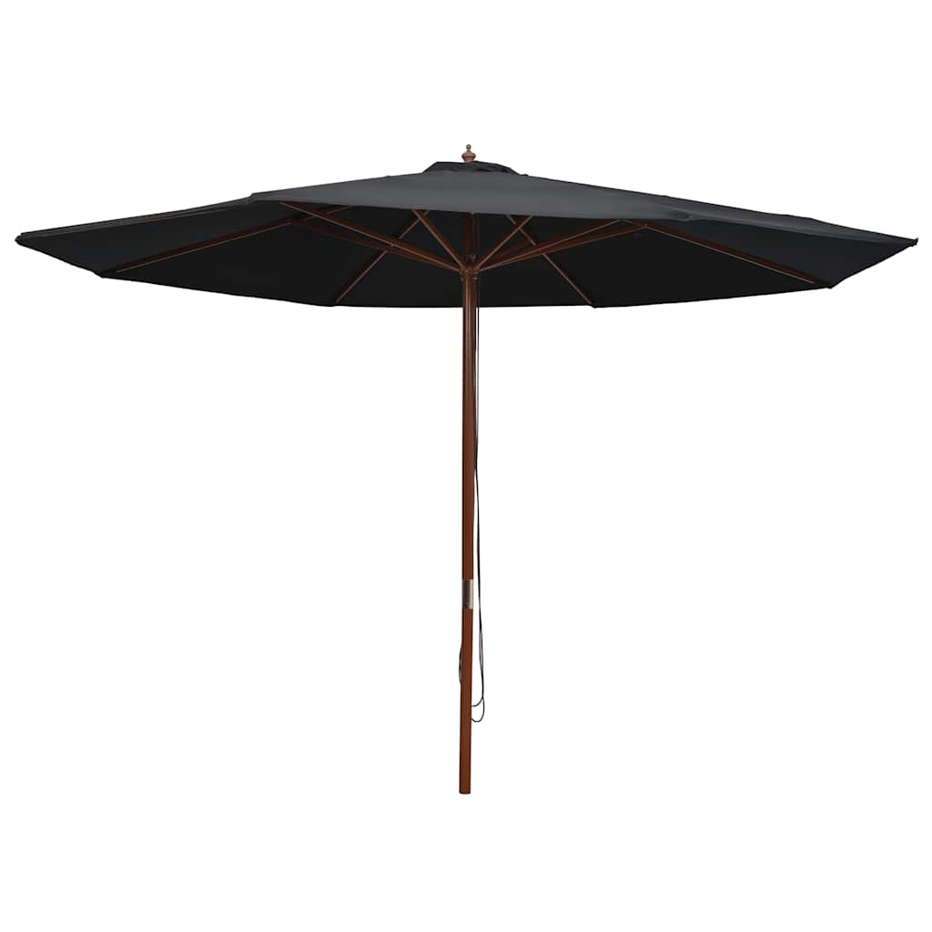 Guarda-sol de exterior c/ poste de madeira 350 cm preto