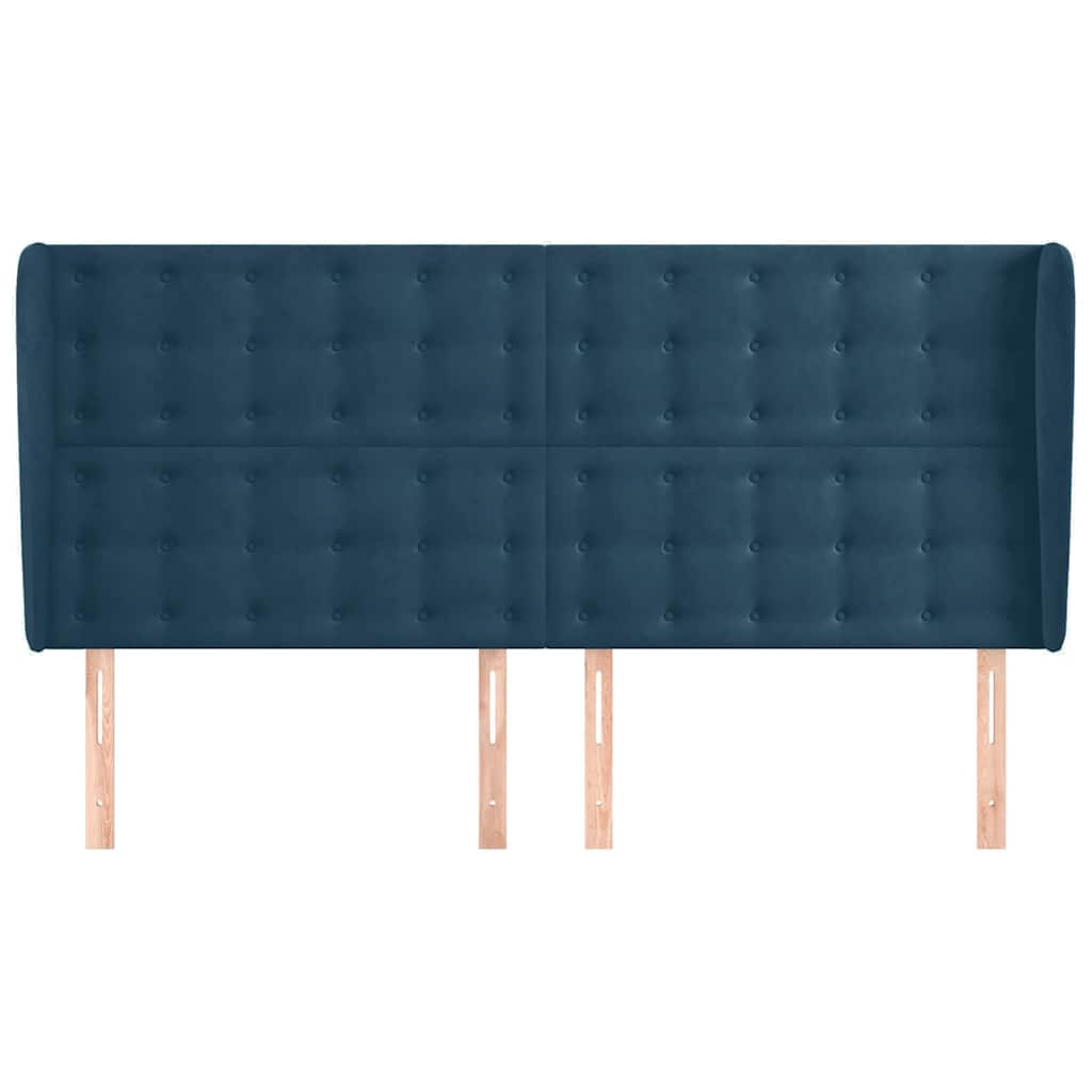 Cabeceira cama c/ abas veludo 203x23x118/128 cm azul-escuro
