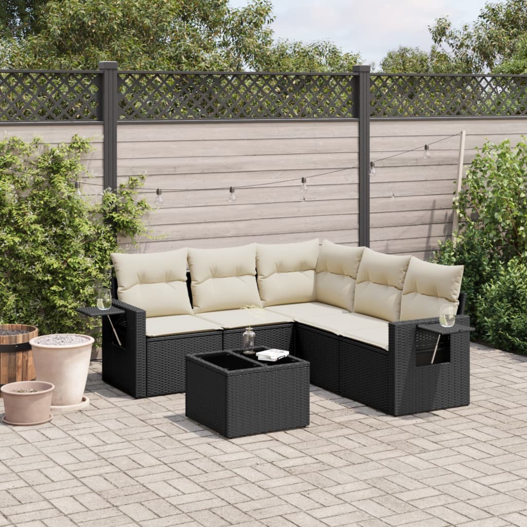6 Pcs conjunto sofás de jardim c/ almofadões vime PE preto