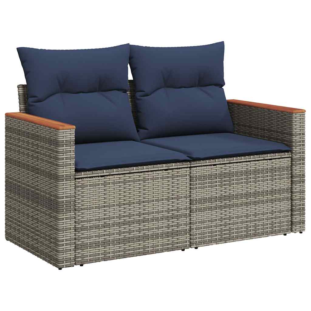 6 Pcs conjunto sofás de jardim com almofadões vime cinzento