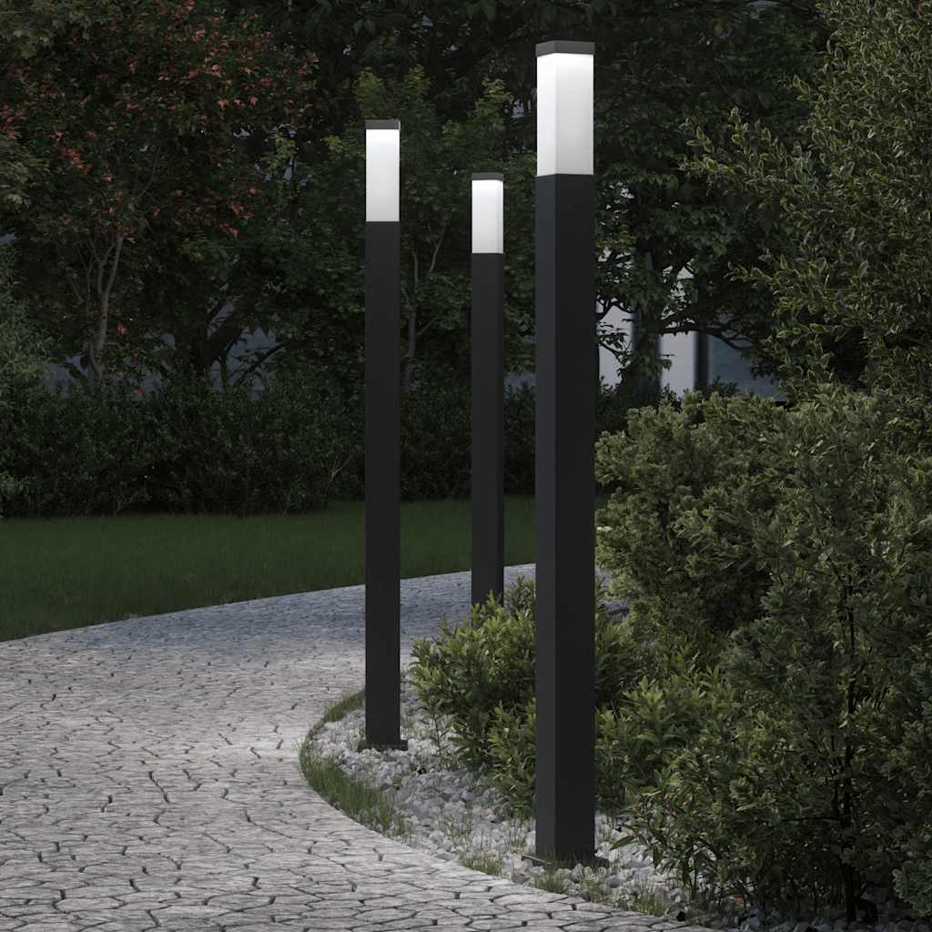 Luminárias de poste, 3 unidades, 110 cm, pretas, IP44