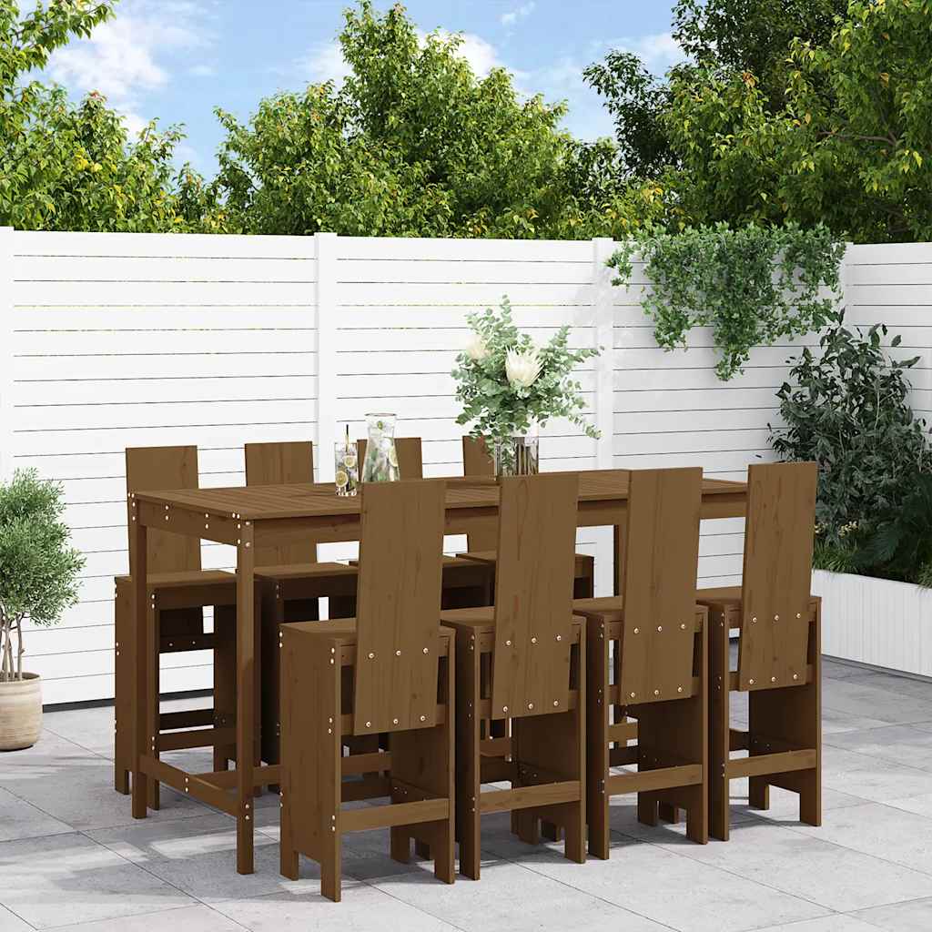 9 Pcs conj. de bar p/ jardim madeira pinho maciça castanho-mel
