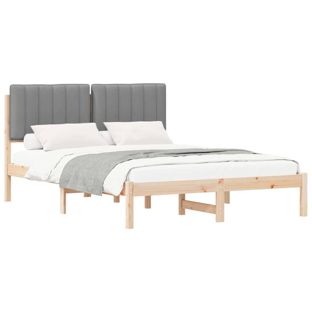 Estrutura de cama com cabeceira estofada cinzento-claro