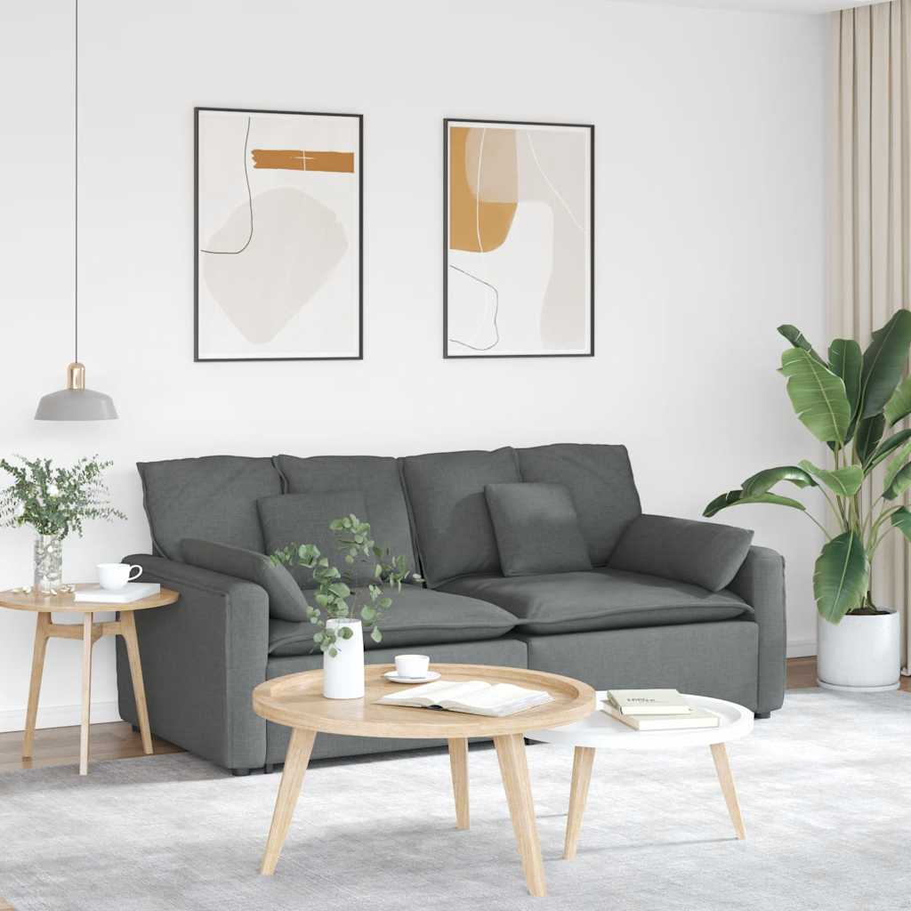 Sofá modular com almofadas cinzento-escuro