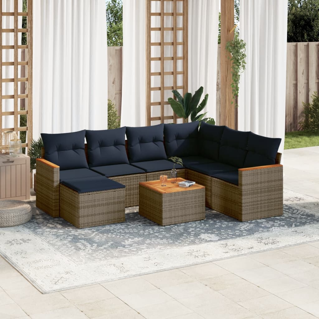 Conjunto de sofá de jardim com 8 peças e almofadas em rattan sintético cinza