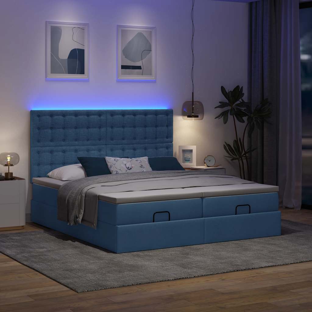 Estrutura de cama otomana com colchões 180x200cm tecido azul