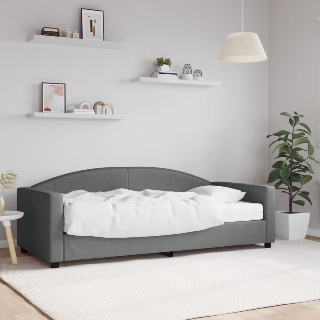 Sofá-cama com colchão 90x190 cm tecido cinzento-escuro