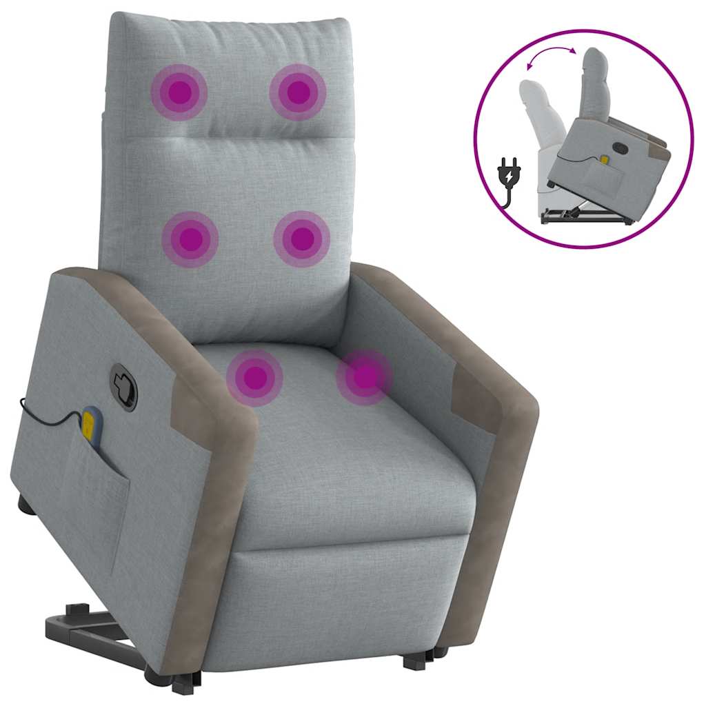 Poltrona reclinável massagens tecido cinzento-claro