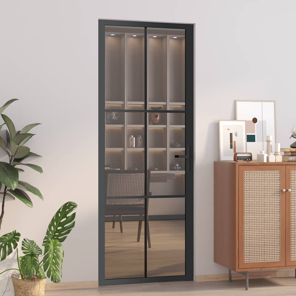 Porta interior 76x201,5 cm vidro esg e alumínio preto