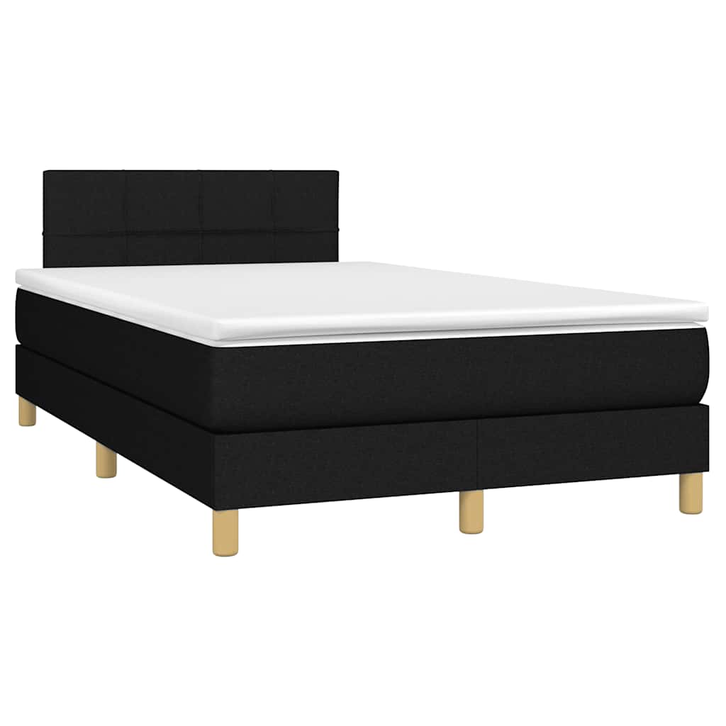 Cama box spring c/ colchão e LED 120x200 cm tecido preto