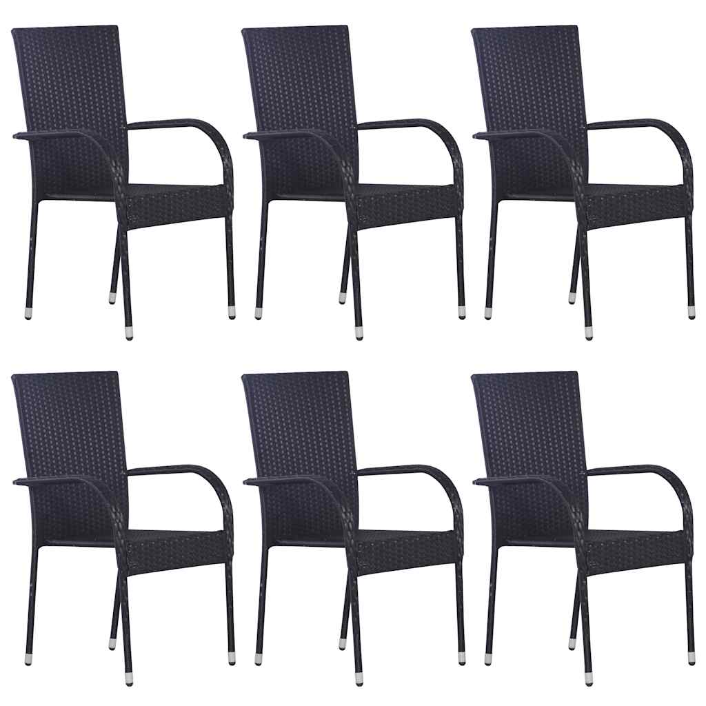 7 Pcs conjunto de jantar para jardim vime PE preto