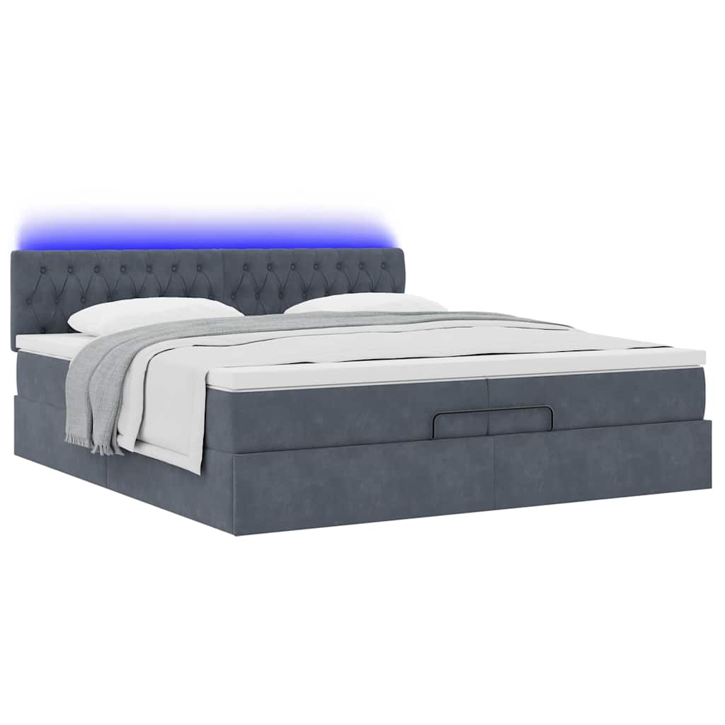 Moldura de cama otomana com colchão cinza escuro veludo