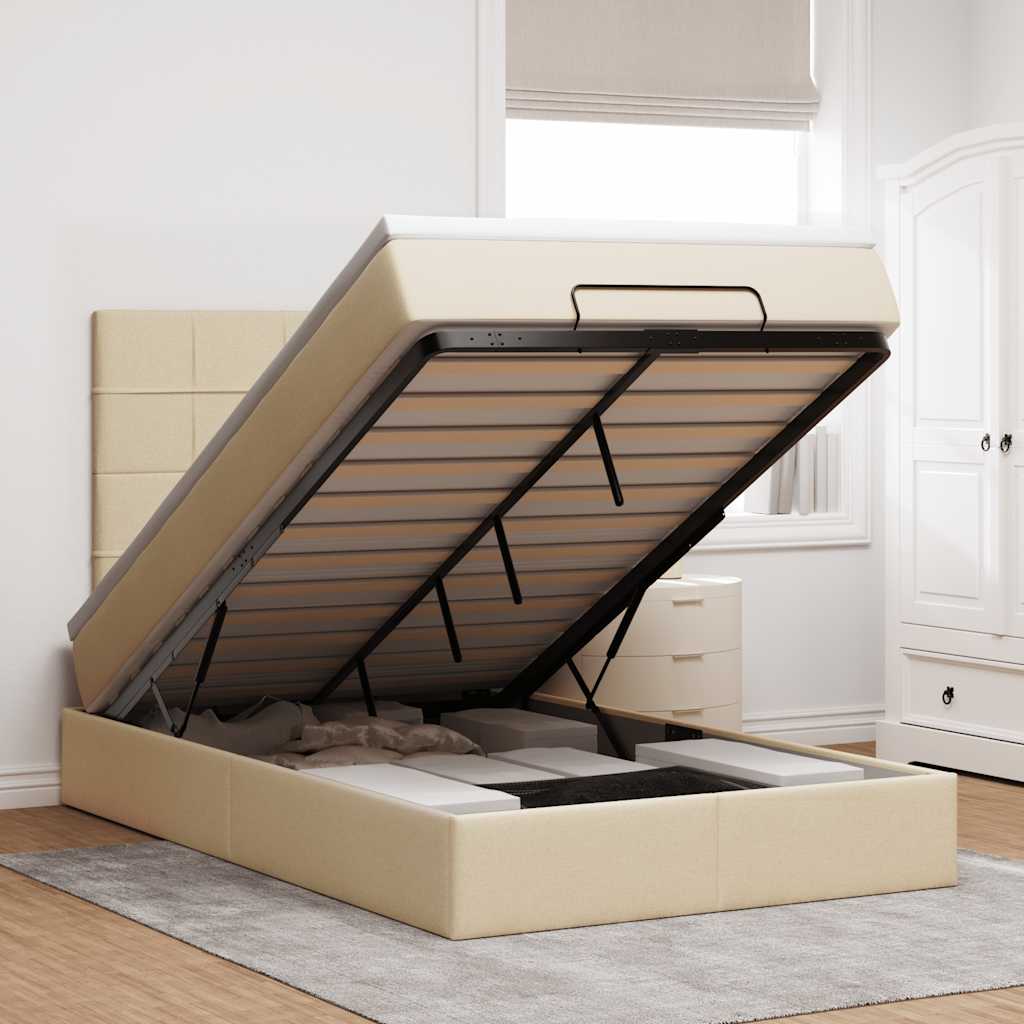 Estrutura de cama otomana com colchão tecido creme 120x200cm