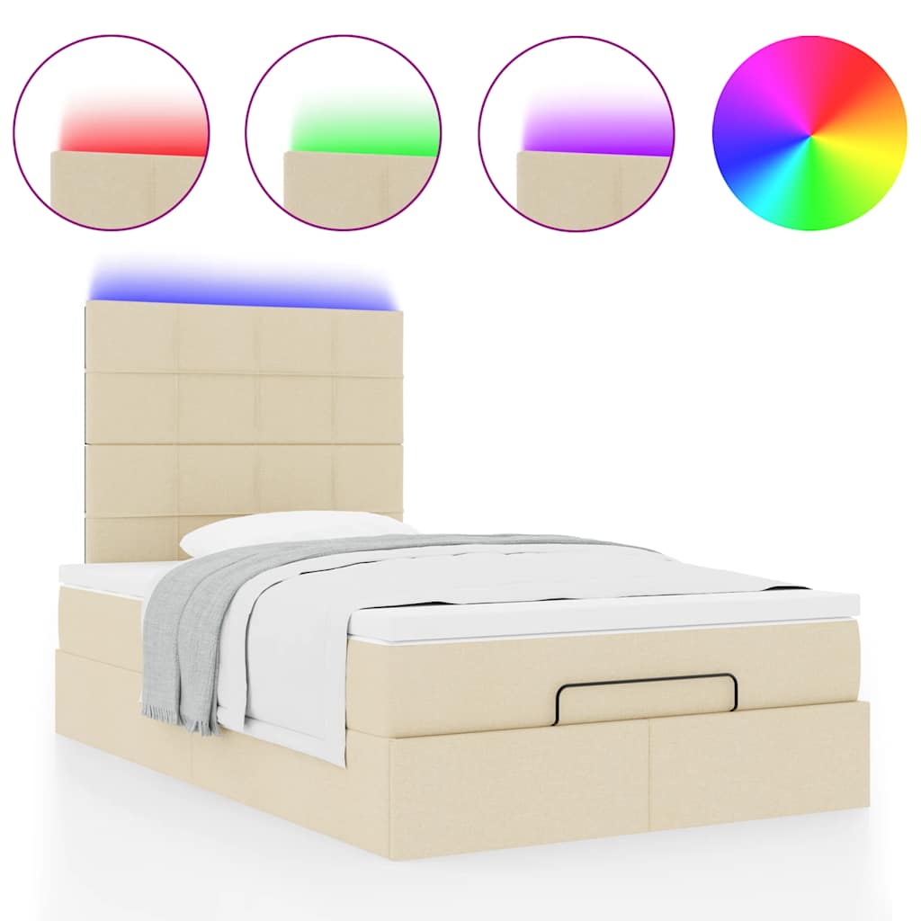Estrutura de cama otomana com colchão tecido creme 120x200cm