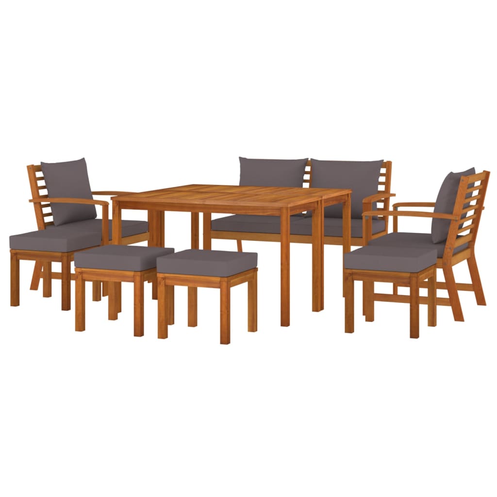9 Pcs conjunto de jantar p/ jardim c/ almofadões acácia maciça