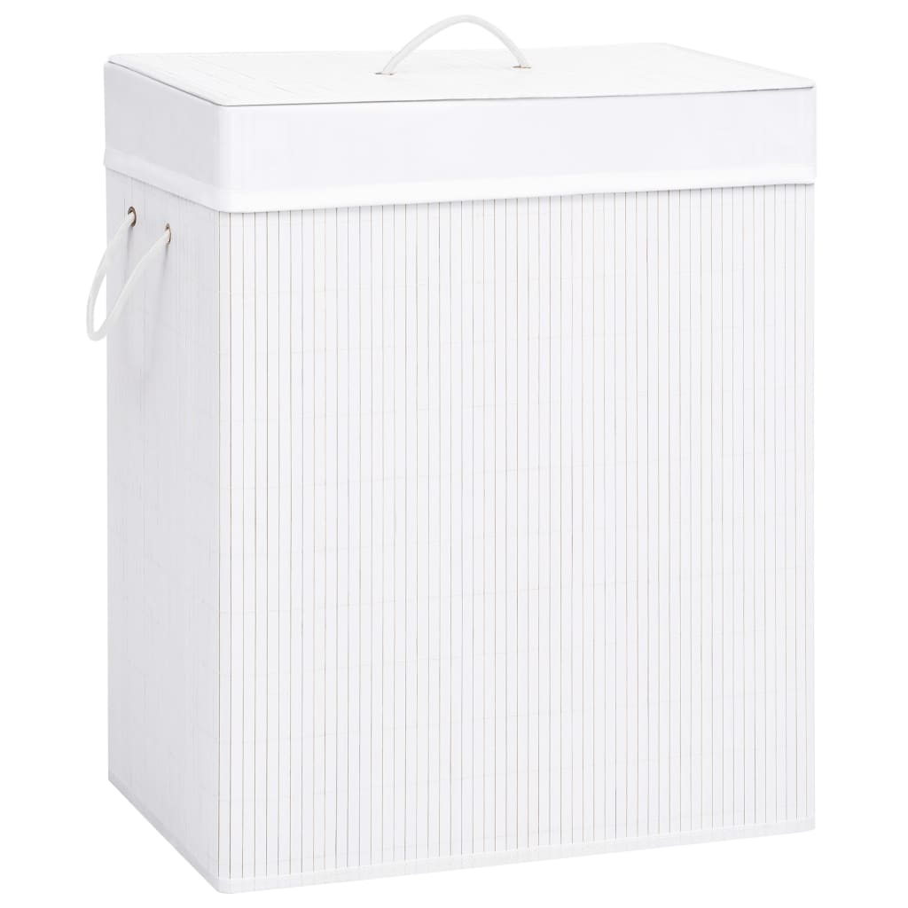 Cesto para roupa suja c/ 2 secções 100 l bambu branco
